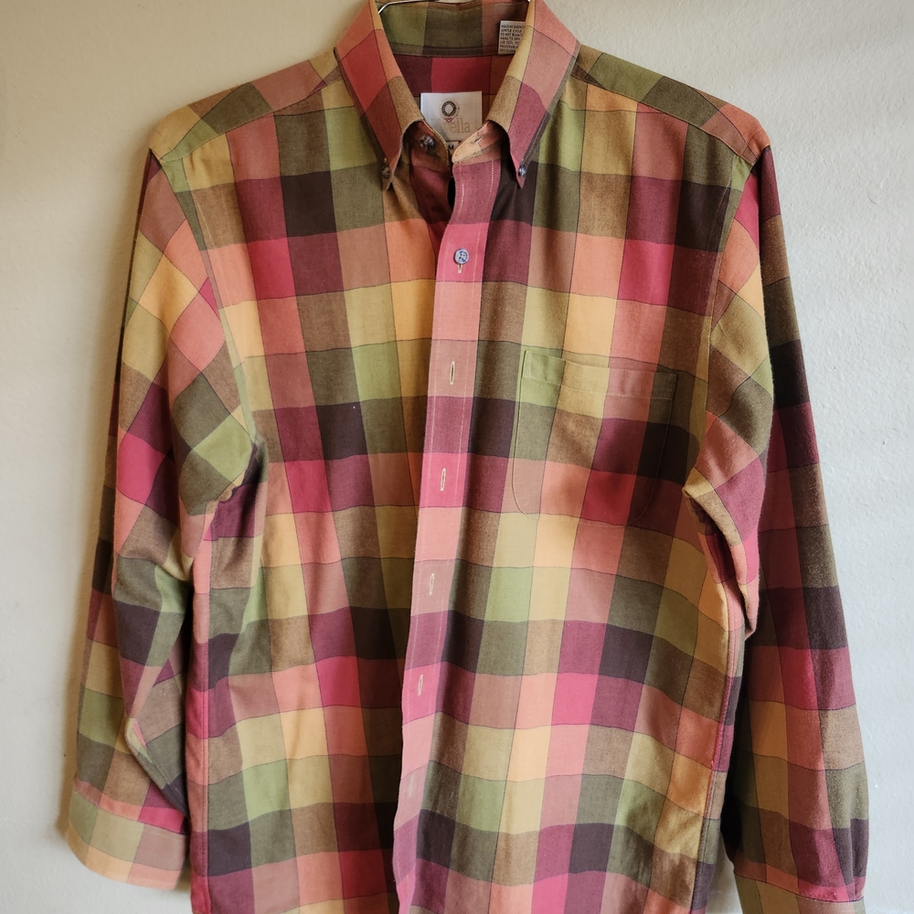 Viyella Shirt Mens Medium Plaid Button Down Long Sleeve Wool Blend Casual
